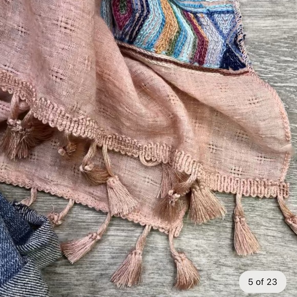 Brandie Peach Embroidered Open Front Tassel Detail Kimono - Picture 5 of 13